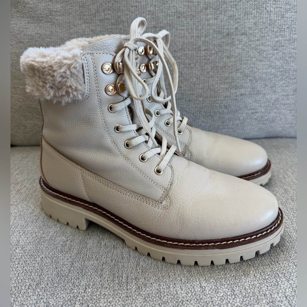 Alberto Torresi Cream Leather Faux Fur Lined Shearling Boots Size 39 / US 8